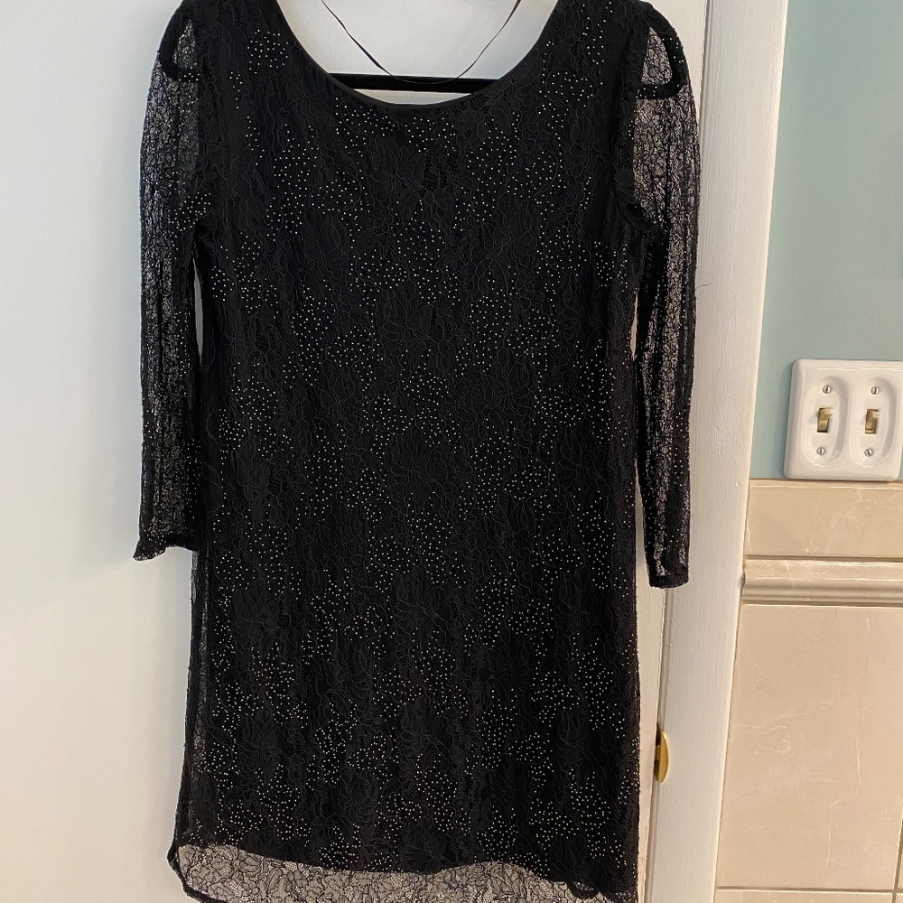 NWOT ZARA *Spectacular* Deep "V" Back Lace Overlay Beaded Black Dress